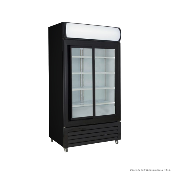 Thermaster Two Sliding Glass Door Colourbond Upright Drink Fridge Black LG-1000SDBP