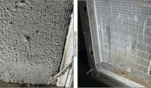 Commercial refrigeration unit after repairs – clean condensor coils and restored airflow.